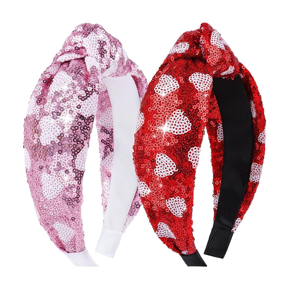 5320 Valentine Headband Girls Glitter Sequins Sparkly Knotted Headbands